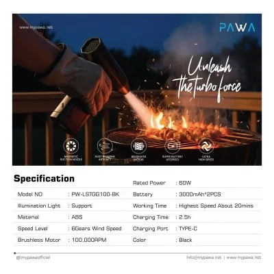 Pawa Turbo Fan Blower with LED Light - Black